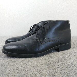 Ecco Melbourne Boots Mens Size 11 Black Leather Chukka Plain Toe Dress Ankle
